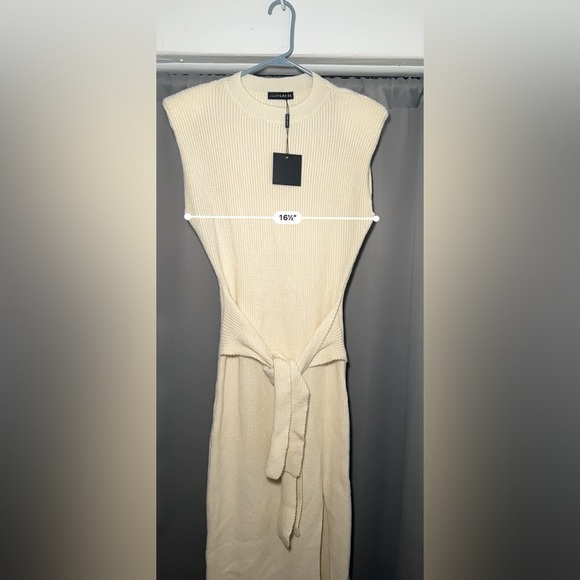 JLUXLABEL Ivory Ribbed Knit Side Slit Maxi  Sweater Dress Size M - Picture 14 of 15